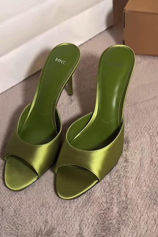 Satin-effect heeled sandals