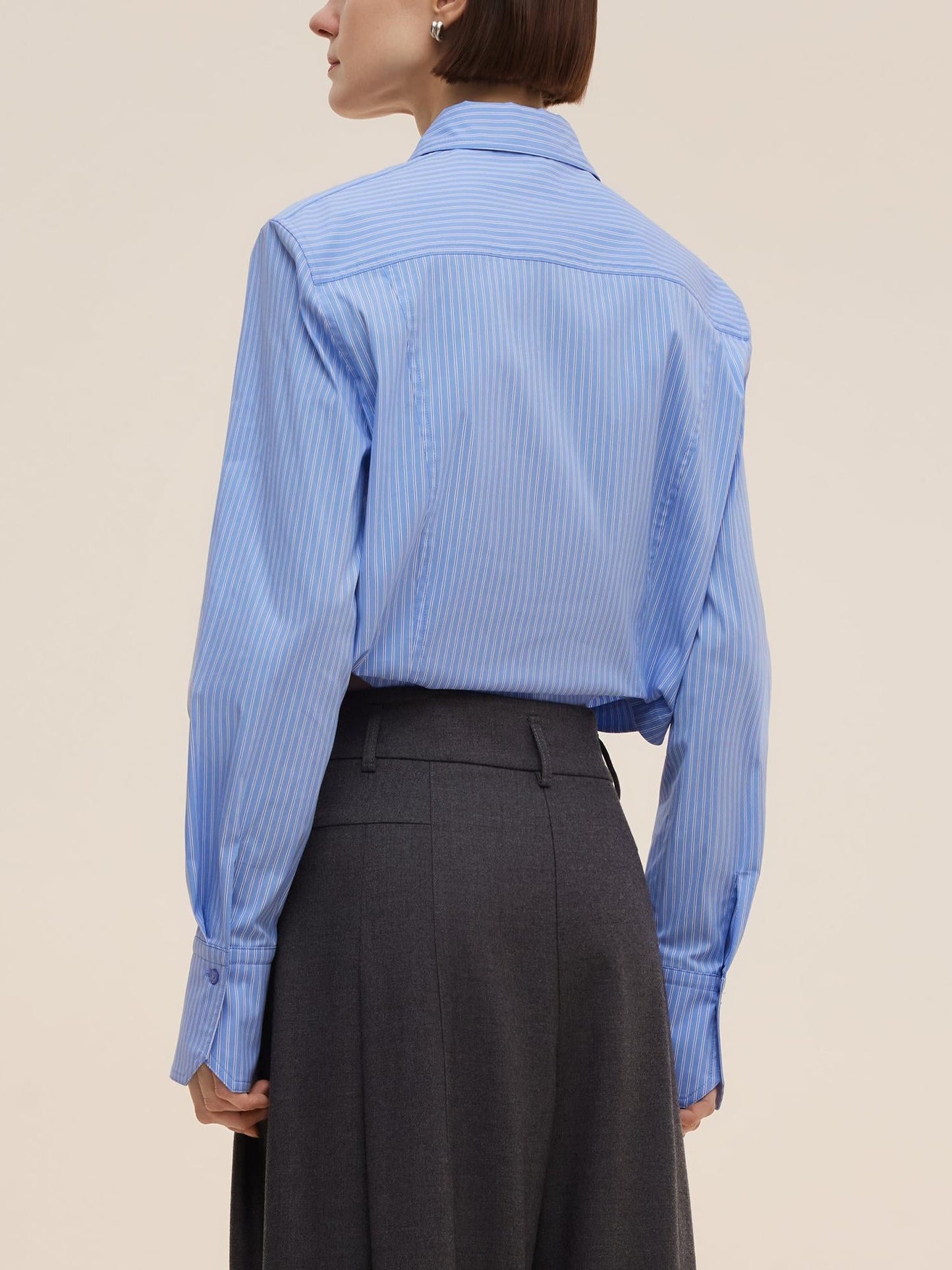 Blue And White Stripe Women Long Sleeve Shirt