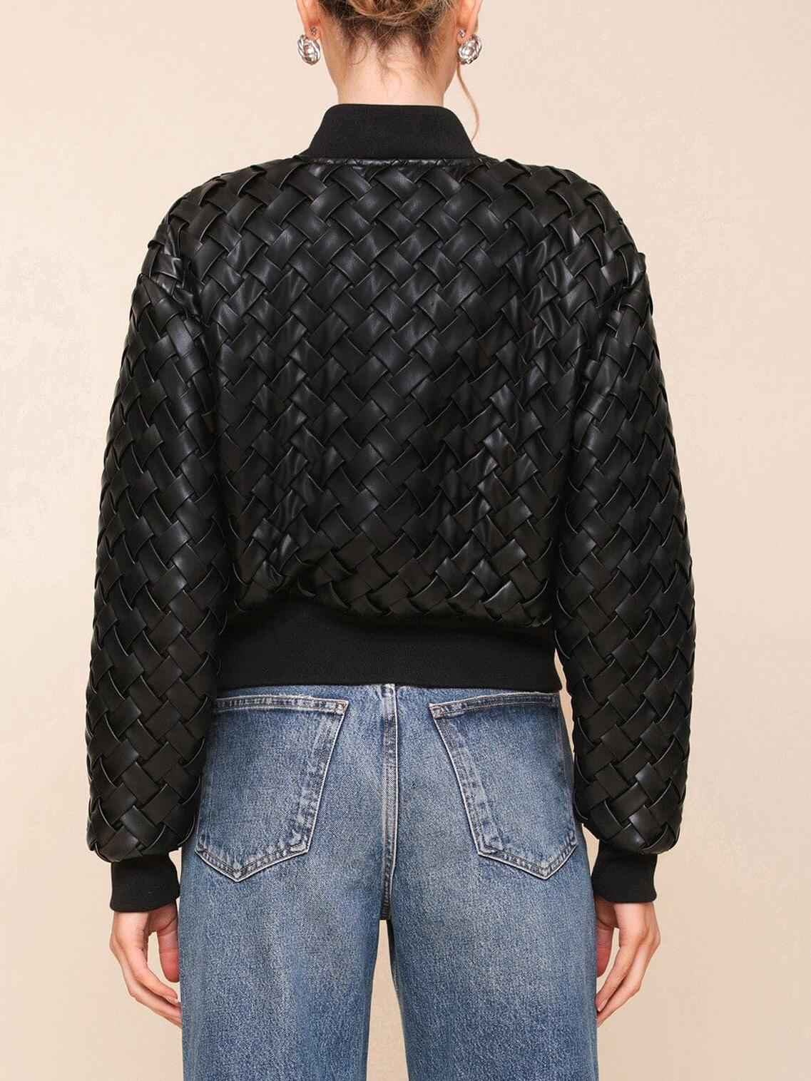 Woven Faux-Ever Leather Bomber Jacket