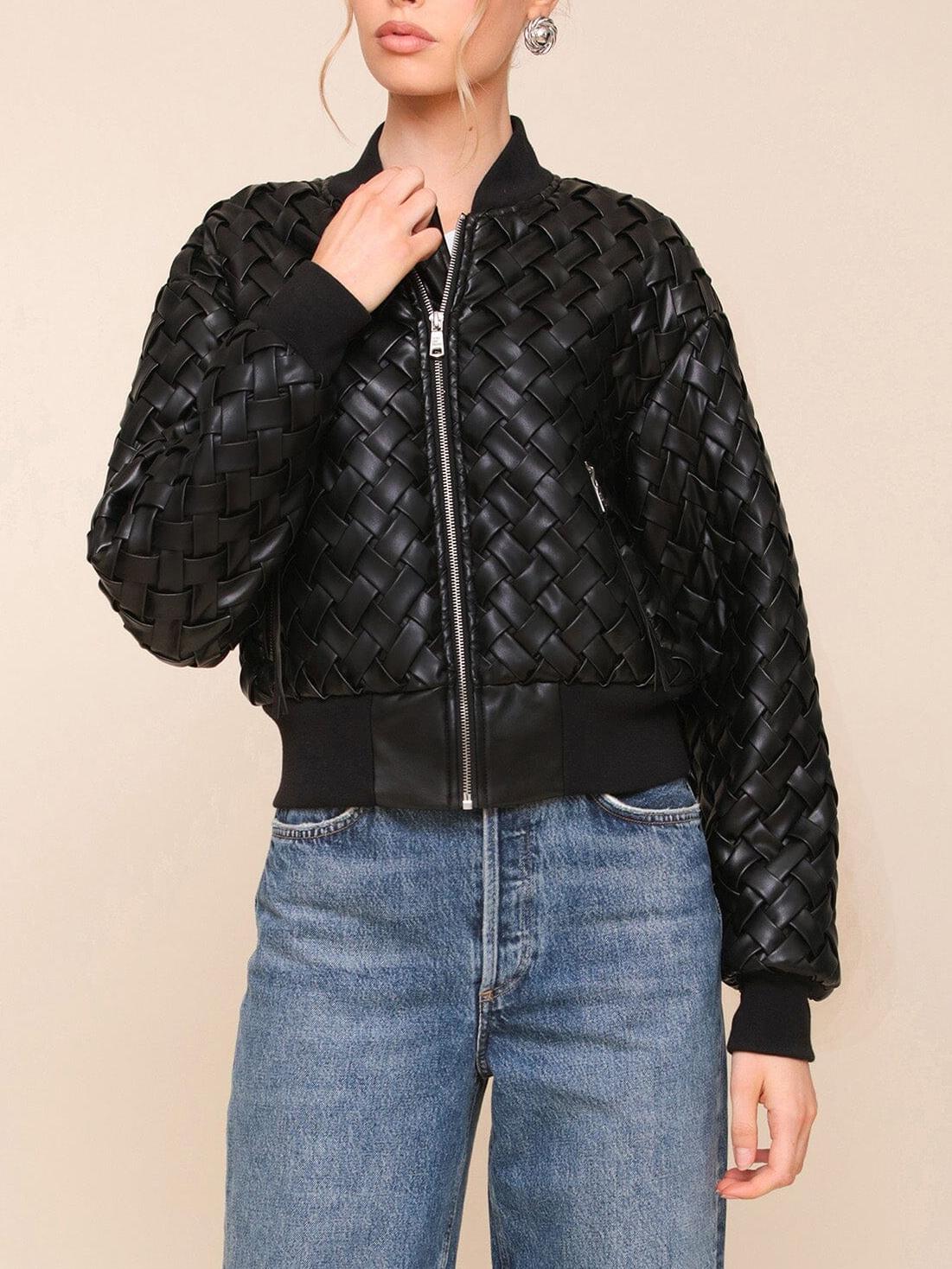 Woven Faux-Ever Leather Bomber Jacket