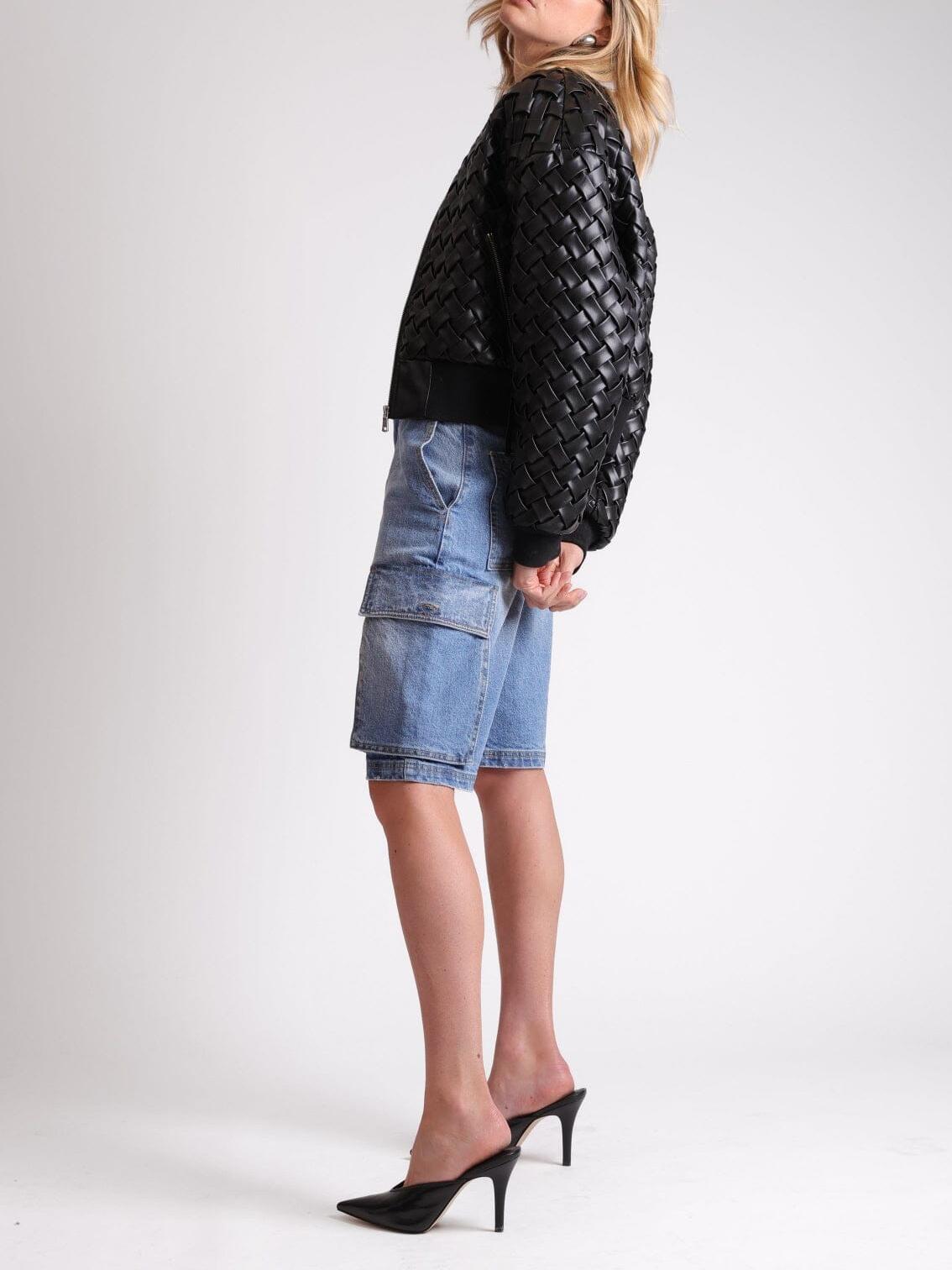 Woven Faux-Ever Leather Bomber Jacket