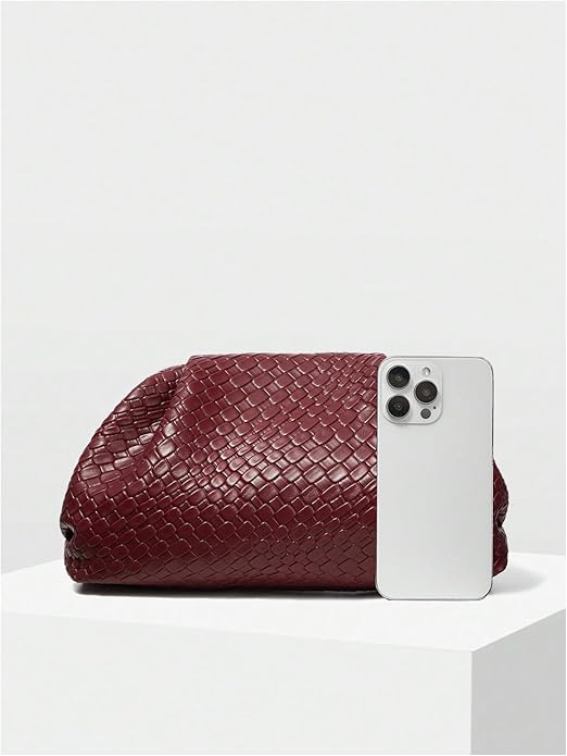 Woven Dumpling Faux PU Leather Clutch Purse Bag