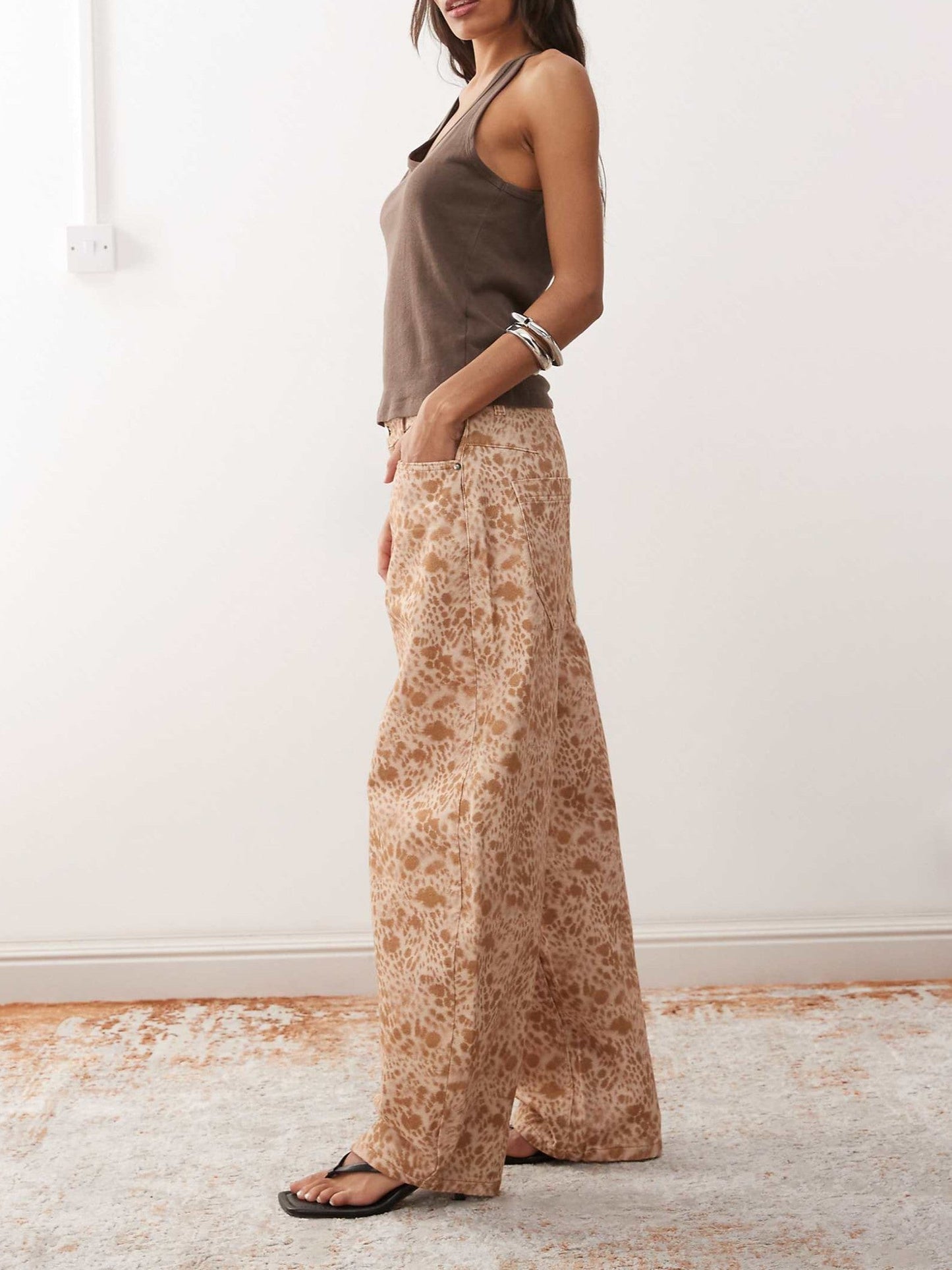 Reclaimed Vintage barrel leg jeans in leopard print