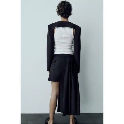 Woman Asymmetrical Pleated Skirt