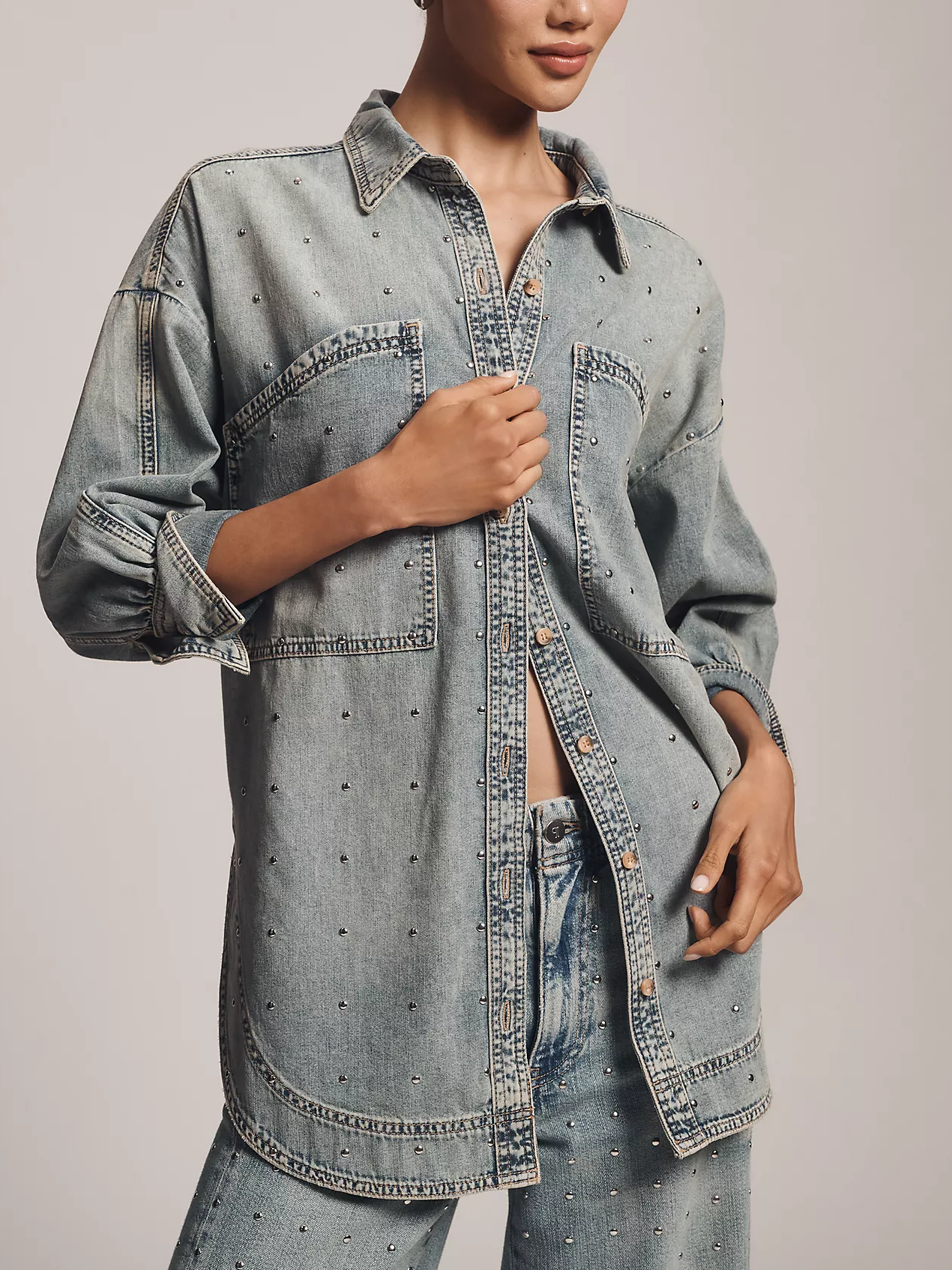 Studded Denim Buttondown Shirt