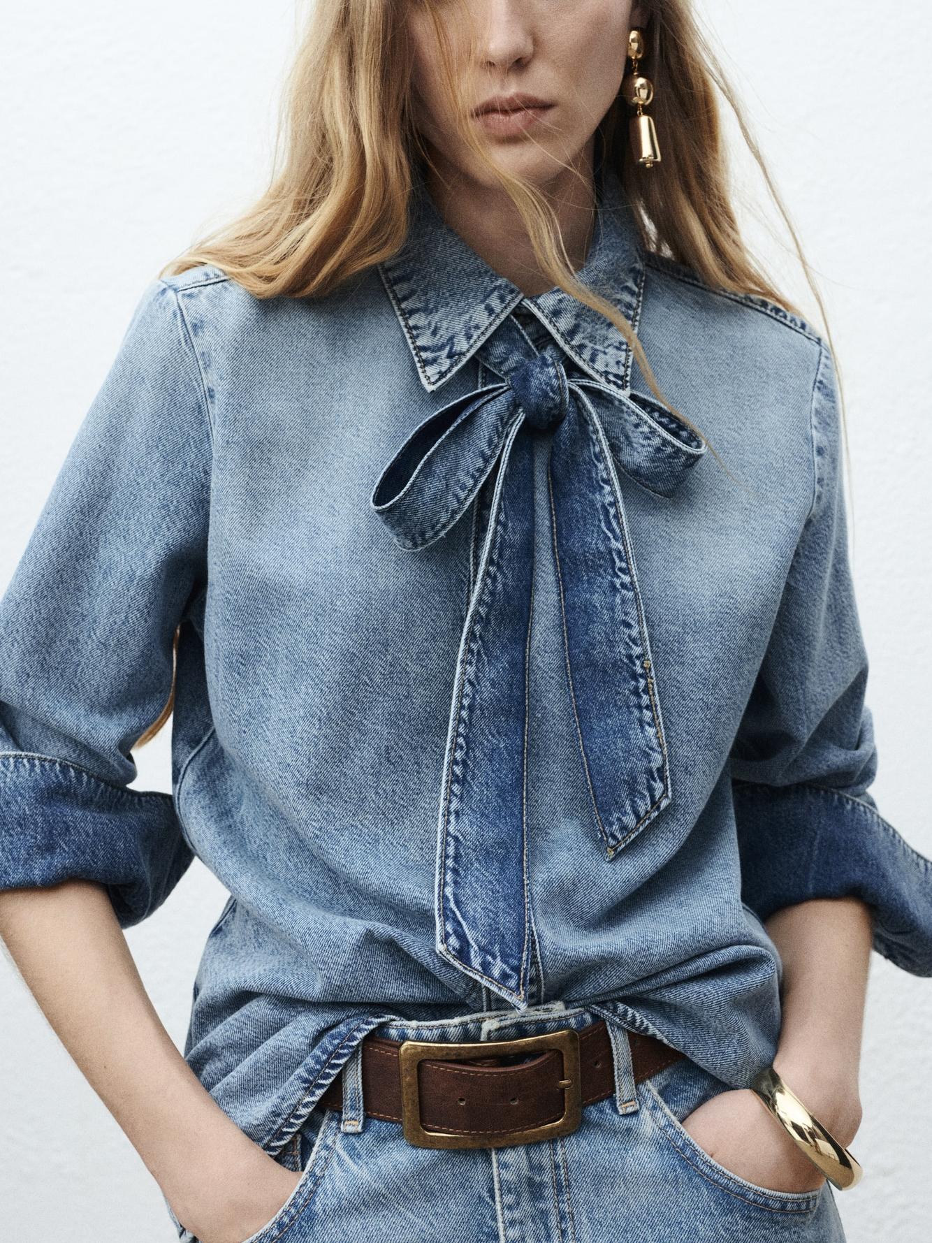 Denim Shirt With Bow