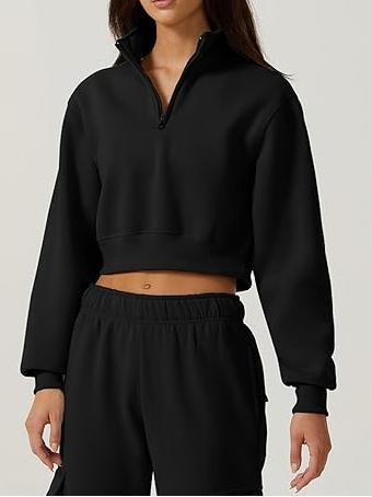 Half Zip Crop Sweatshirt High Neck Long Sleeve Pullover