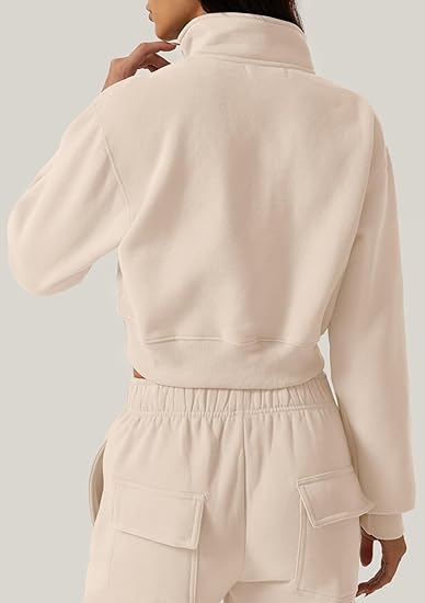 Half Zip Crop Sweatshirt High Neck Long Sleeve Pullover