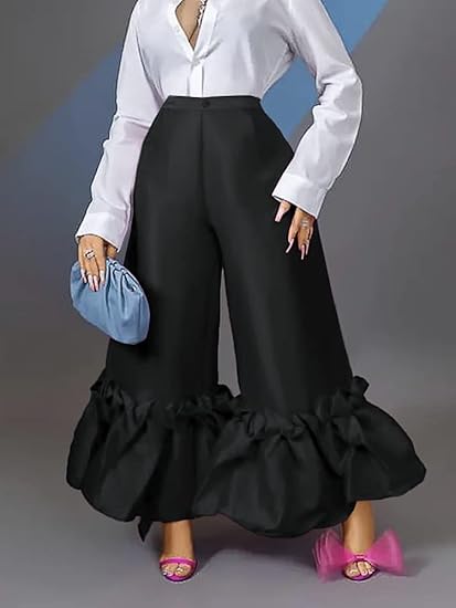 Shiny High Waist Flare Pants Wide Leg Bell Bottoms Trousers
