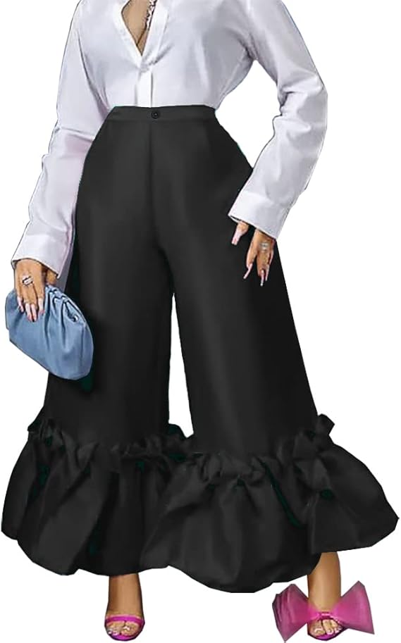 Shiny High Waist Flare Pants Wide Leg Bell Bottoms Trousers