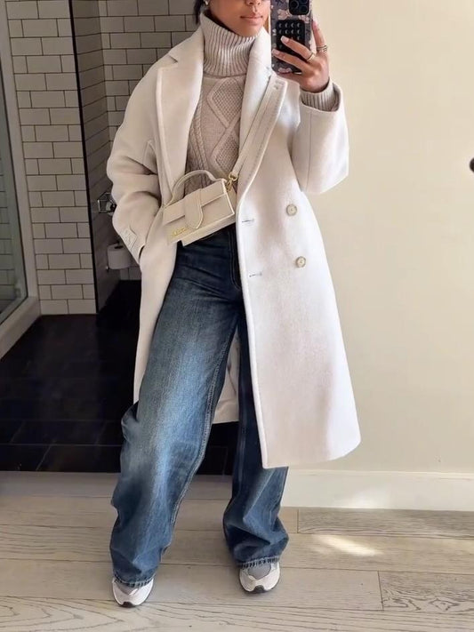 Chic White Double-Breasted Overcoat