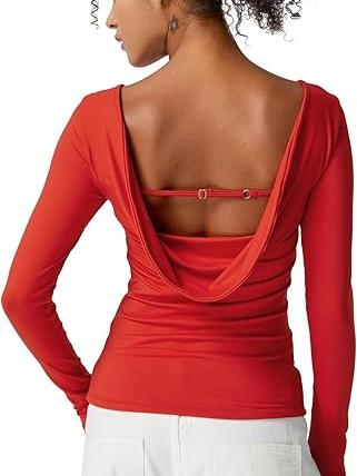Cowl Back Boat Neck Double Lined Long Sleeve Top