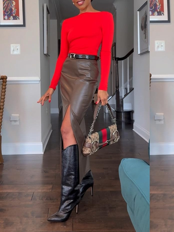 Cowl Back Boat Neck Double Lined Long Sleeve Top