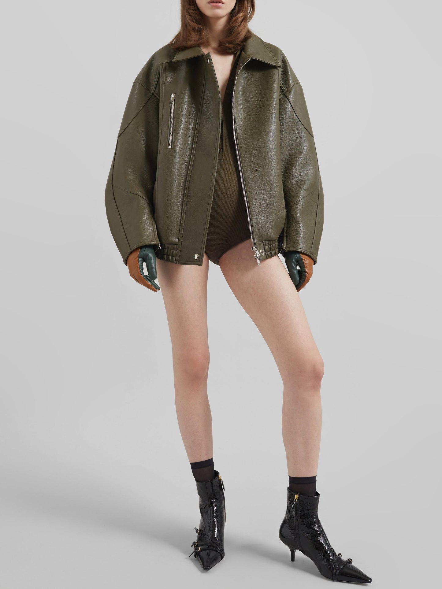 Faux Leather Jacket - Olive