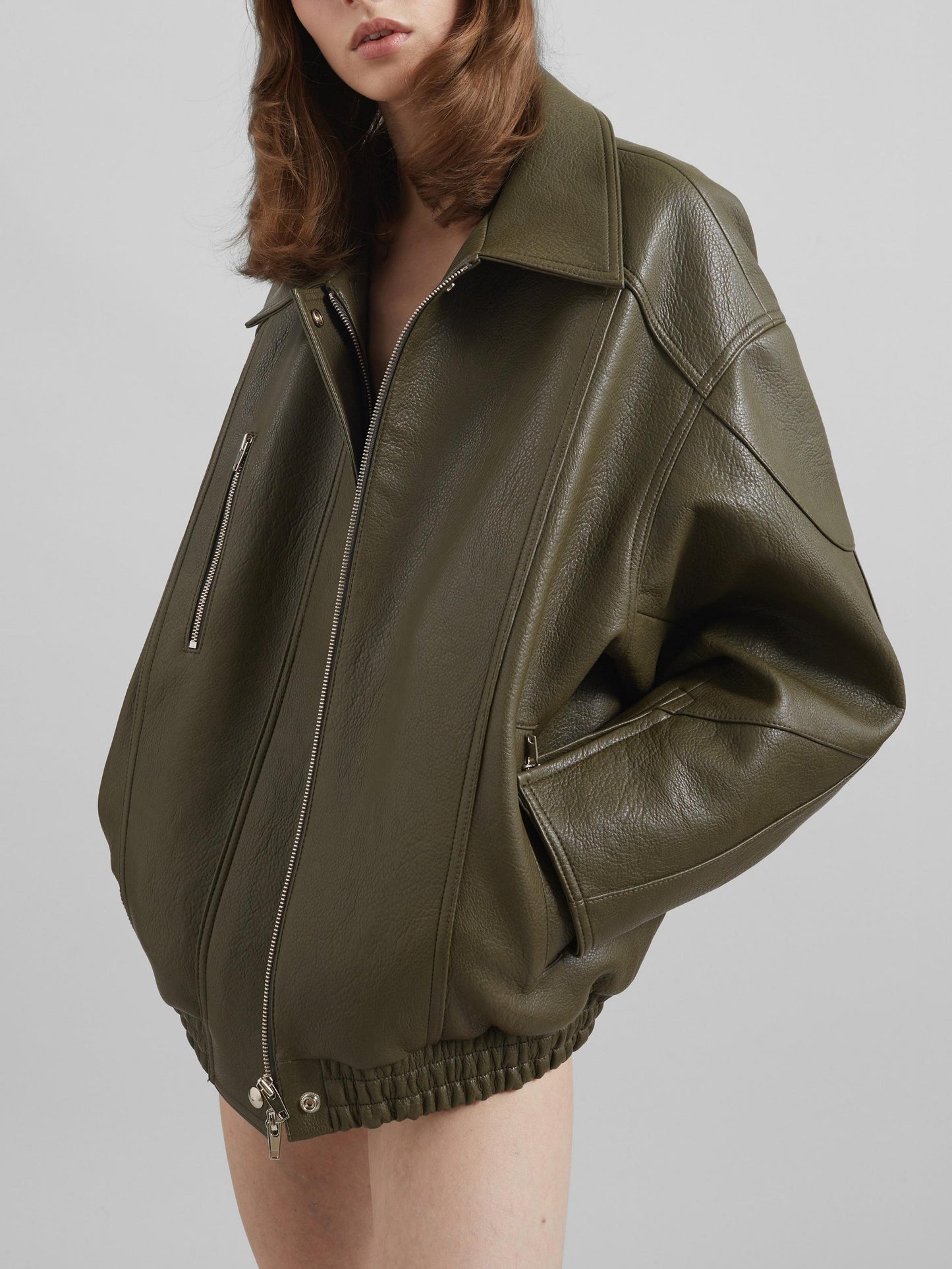 Faux Leather Jacket - Olive