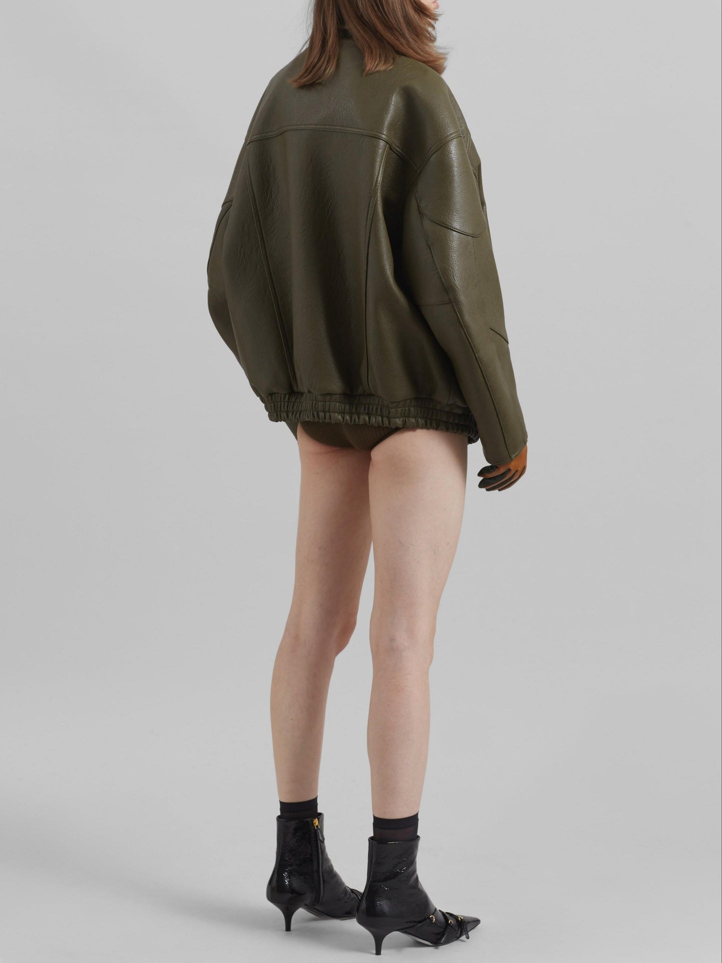 Faux Leather Jacket - Olive