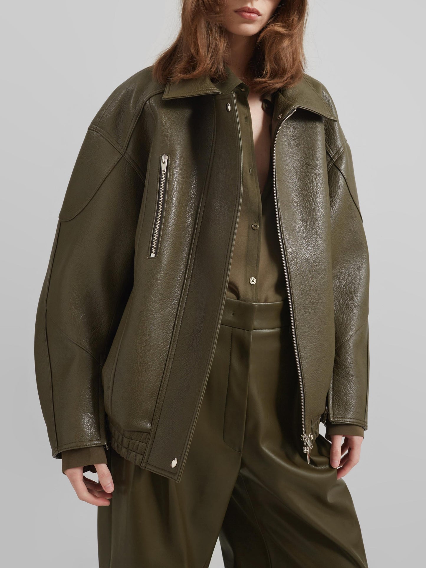 Faux Leather Jacket - Olive
