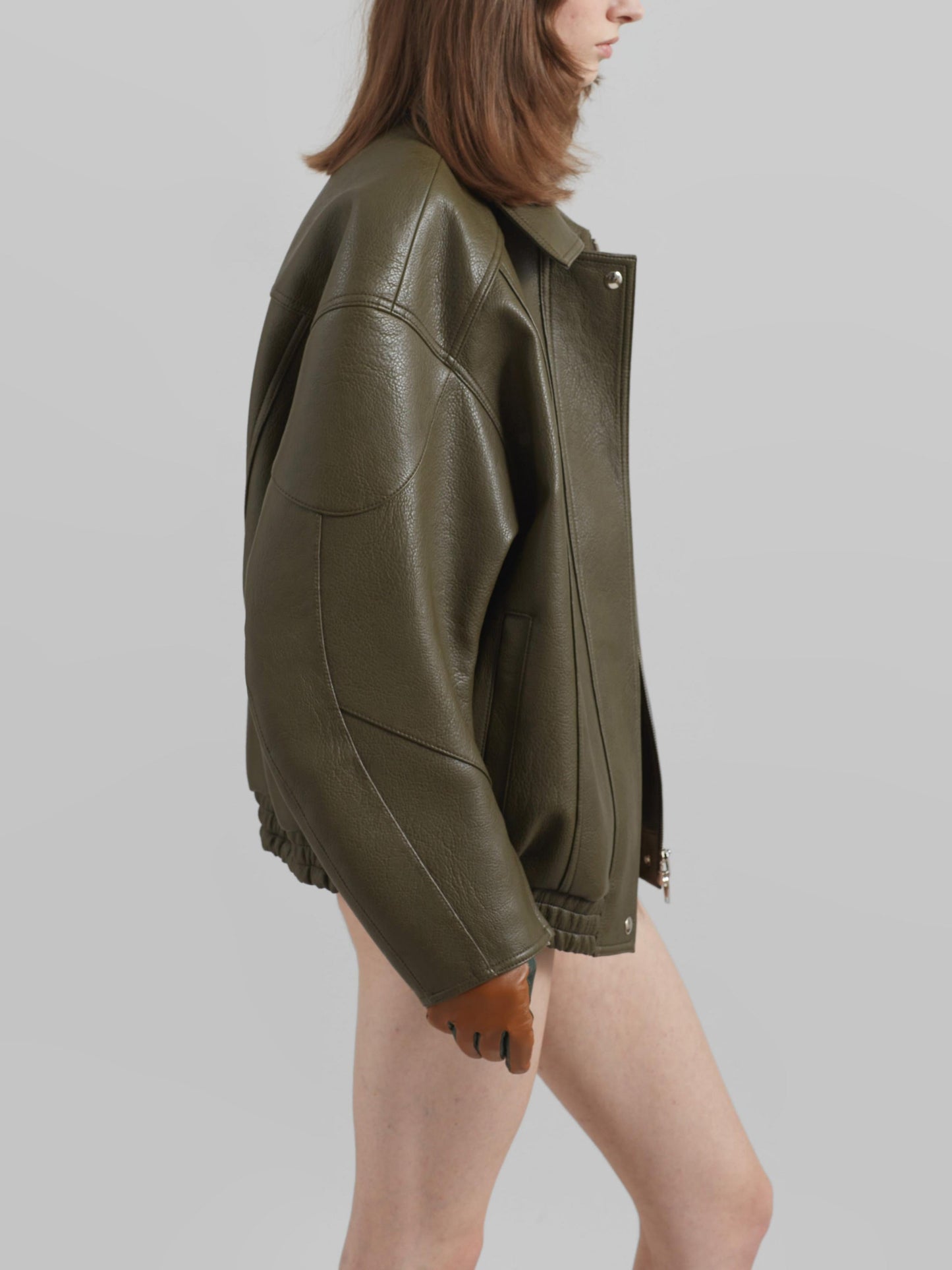 Faux Leather Jacket - Olive