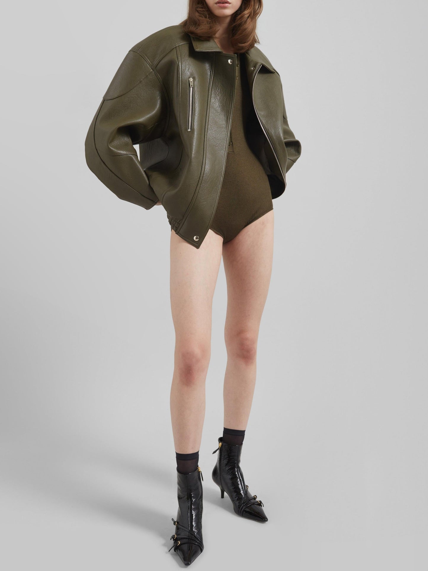 Faux Leather Jacket - Olive