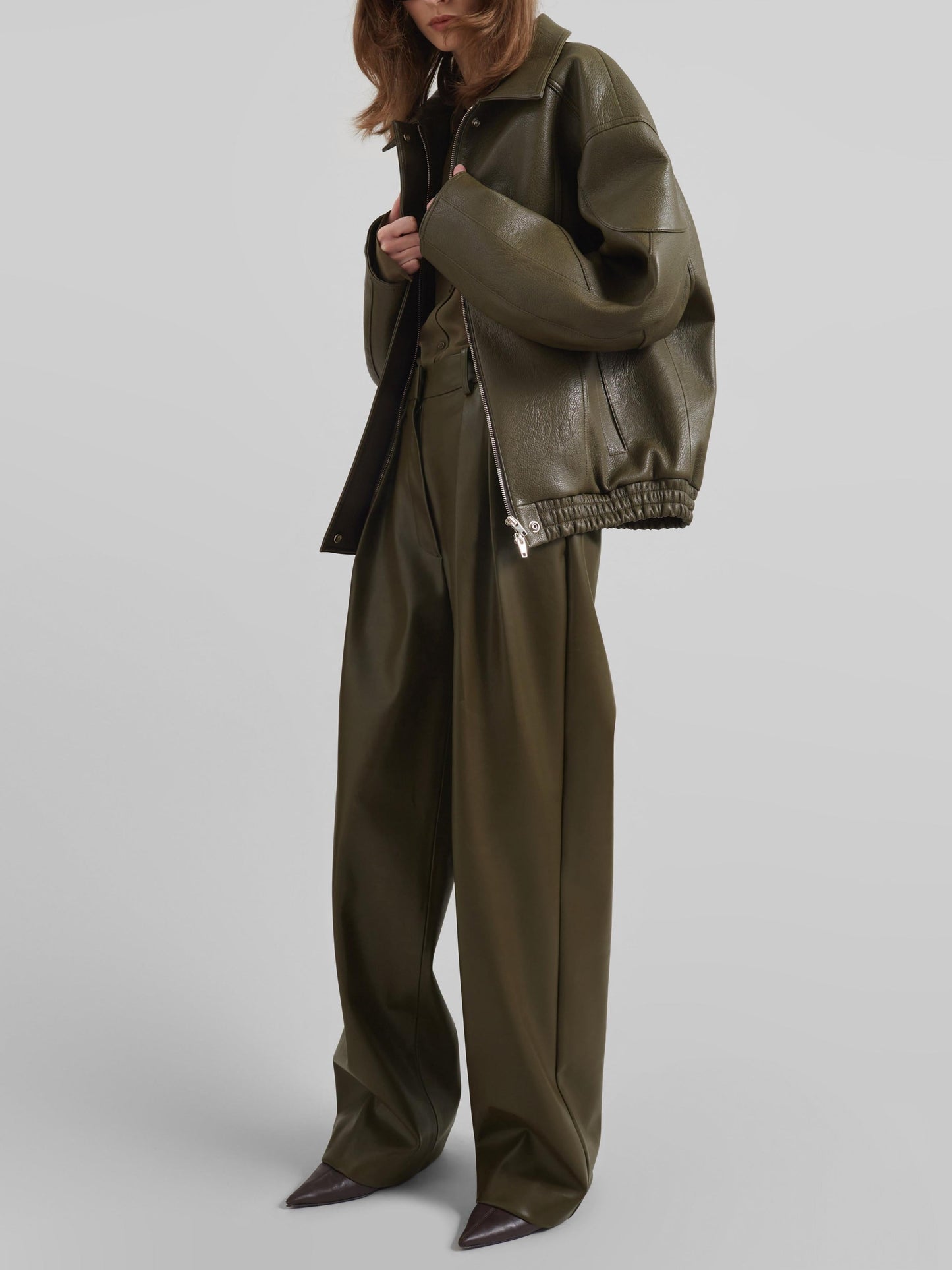 Faux Leather Jacket - Olive