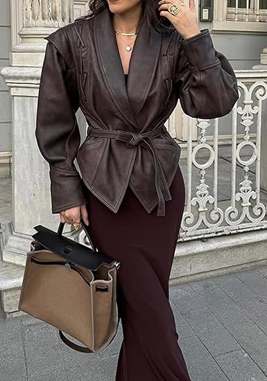 Faux PU Oversized Lace Up Asymmetrical Belted Motorcycle Bomber Coats