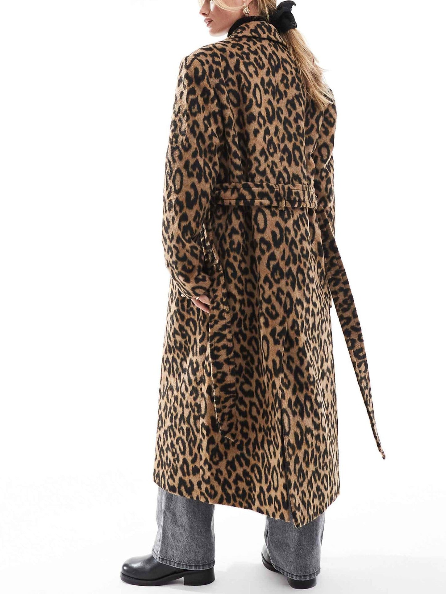 Belted Wrap Formal Coat In Leopard Print