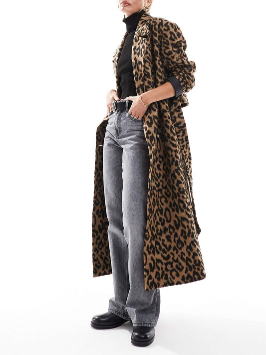 Belted Wrap Formal Coat In Leopard Print