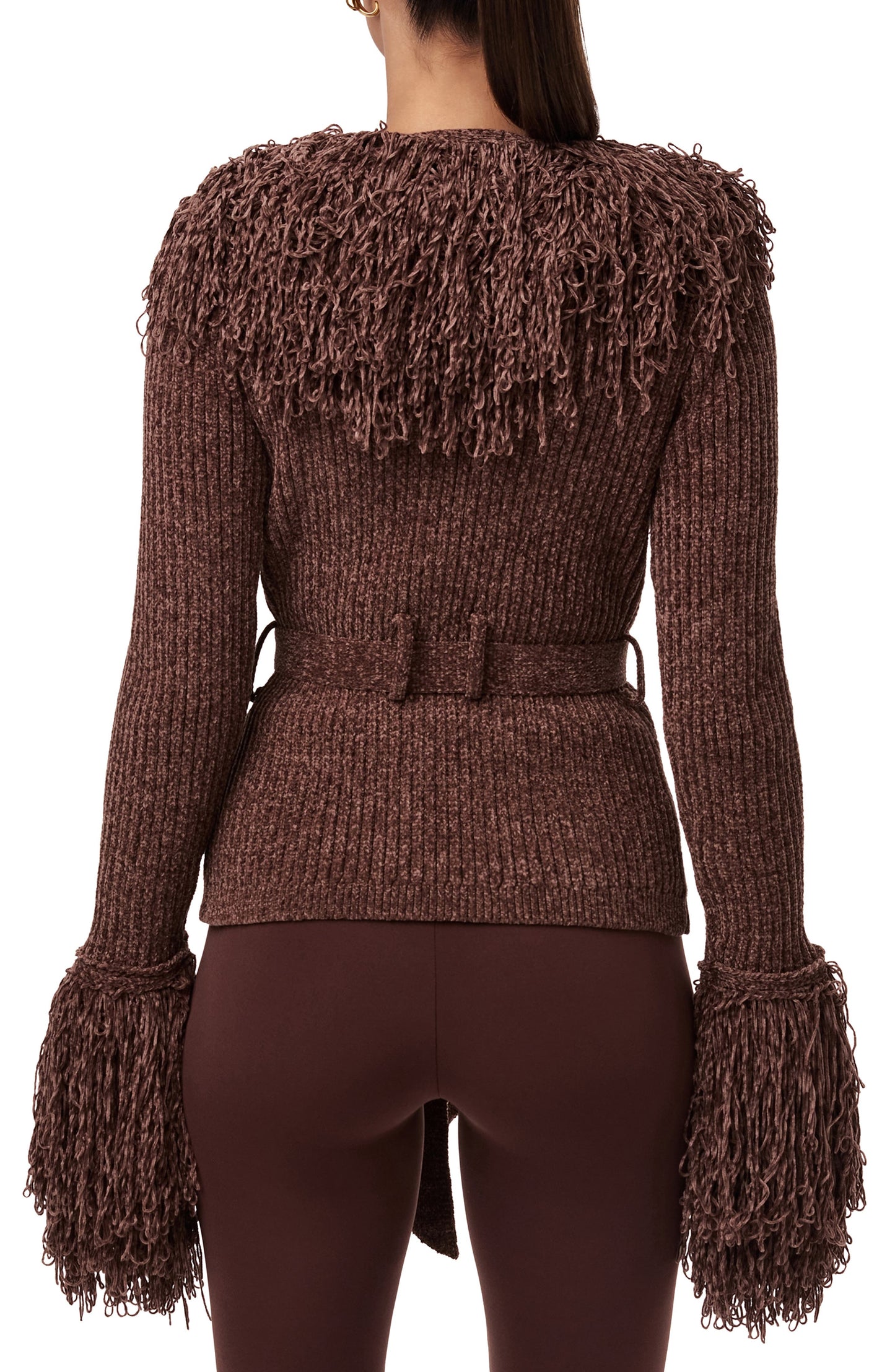 Fringe Tie Waist Chenille Cardigan