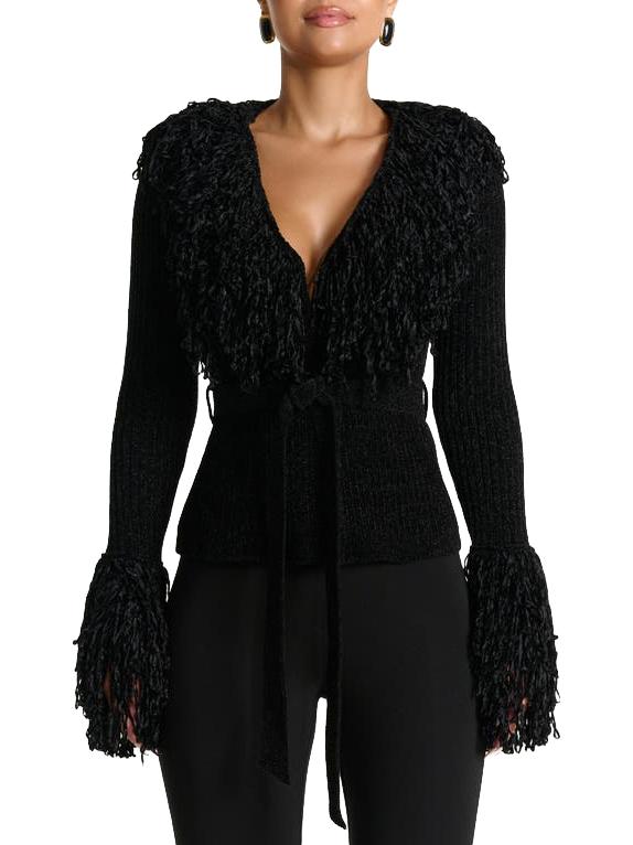 Fringe Tie Waist Chenille Cardigan