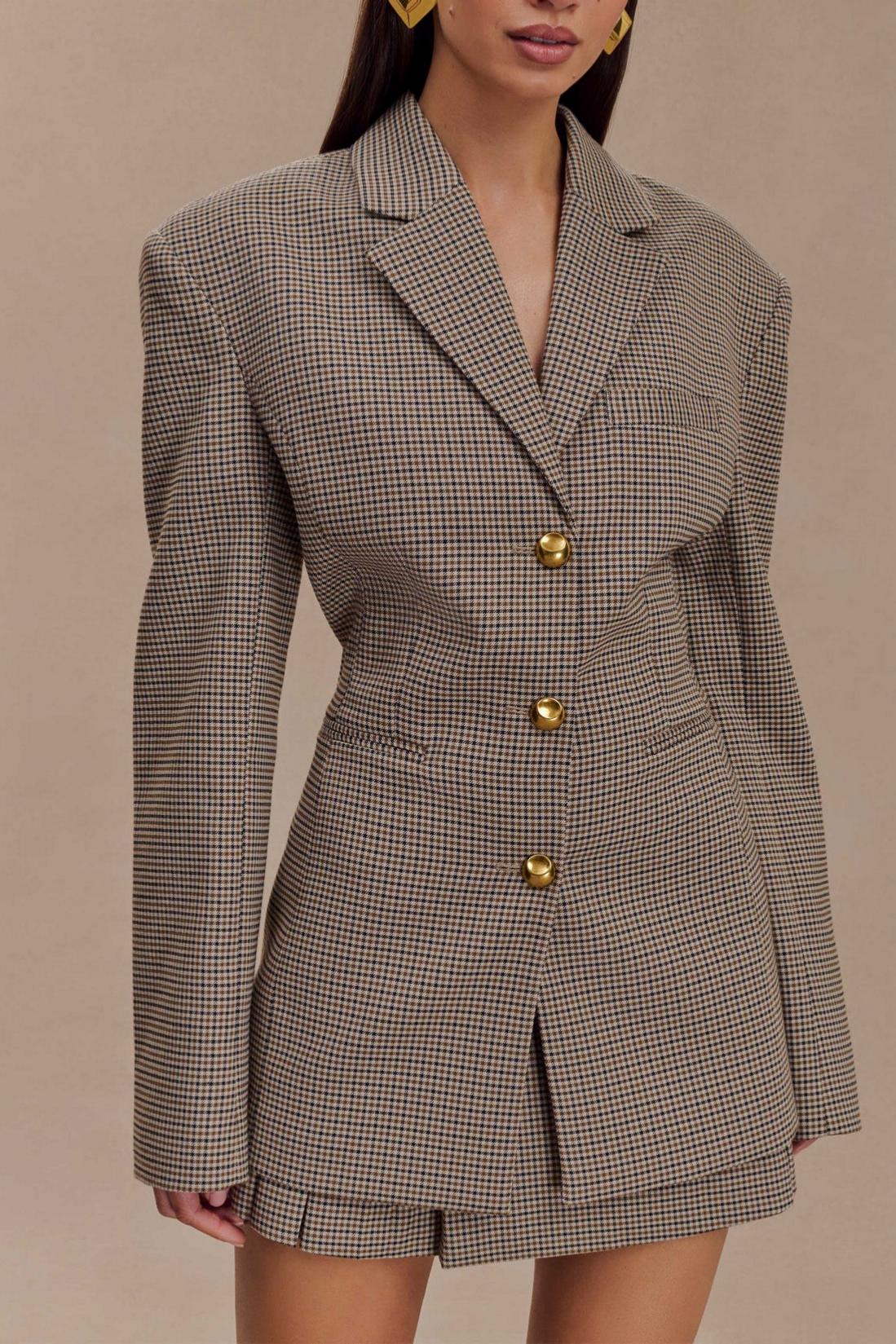 Shaped Blazer - Tan Check