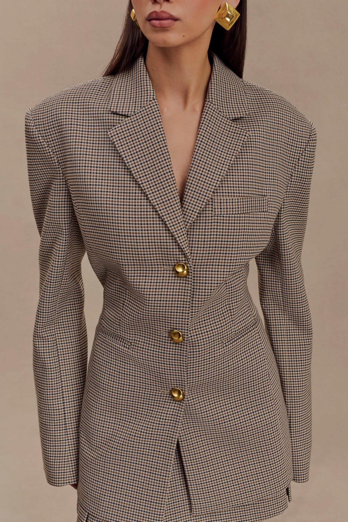 Shaped Blazer - Tan Check
