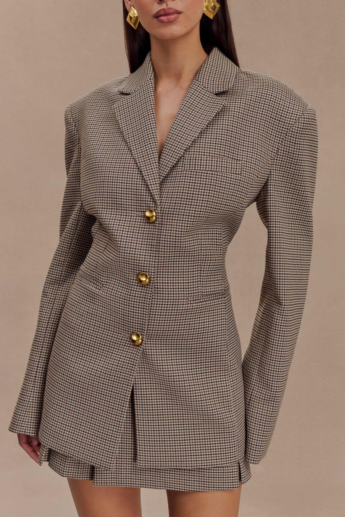 Shaped Blazer - Tan Check