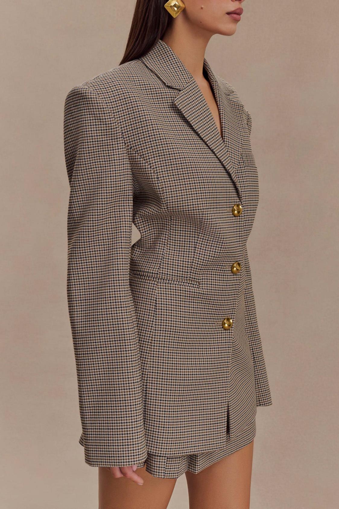 Shaped Blazer - Tan Check