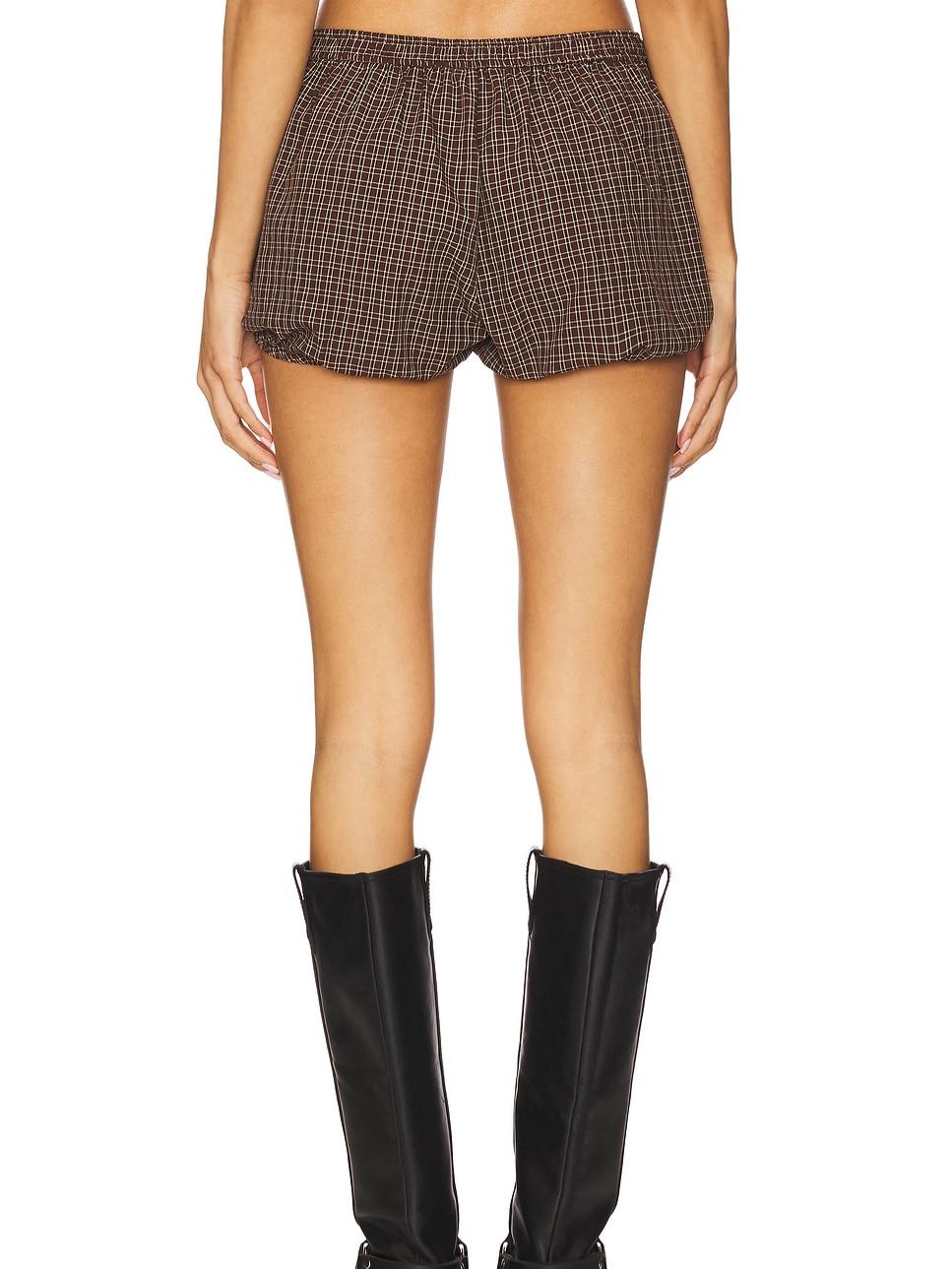 Plaid Drawstring Back Shirt & Puff Hem Shorts Set