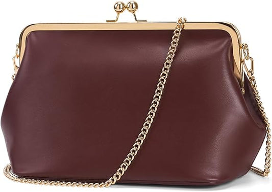 Kiss Lock Crossbody Bag PU Medium Handbags