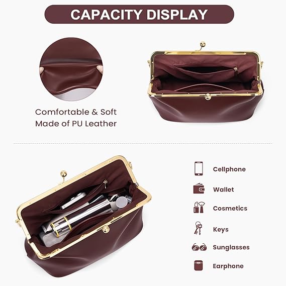 Kiss Lock Crossbody Bag PU Medium Handbags