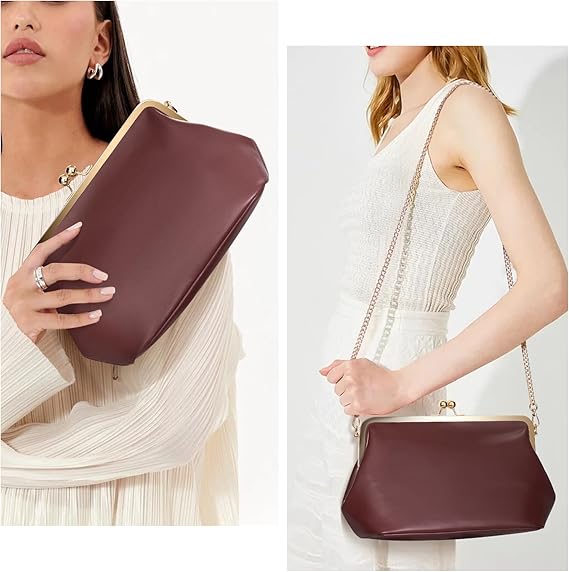 Kiss Lock Crossbody Bag PU Medium Handbags