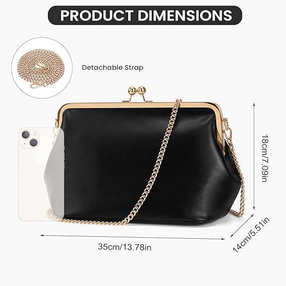 Kiss Lock Crossbody Bag PU Medium Handbags