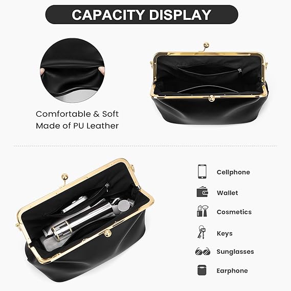 Kiss Lock Crossbody Bag PU Medium Handbags