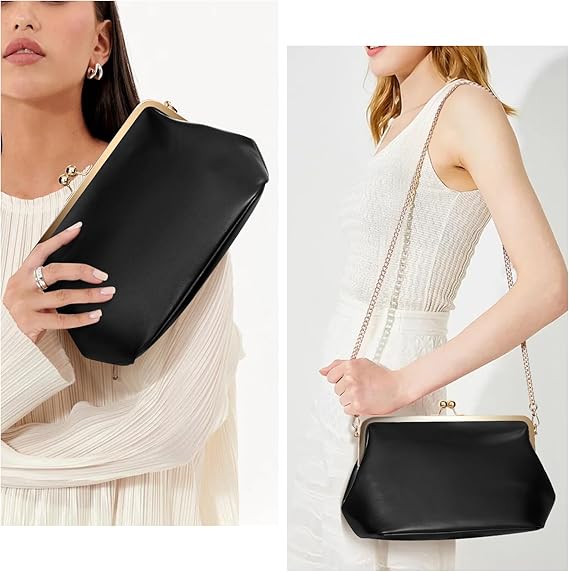 Kiss Lock Crossbody Bag PU Medium Handbags