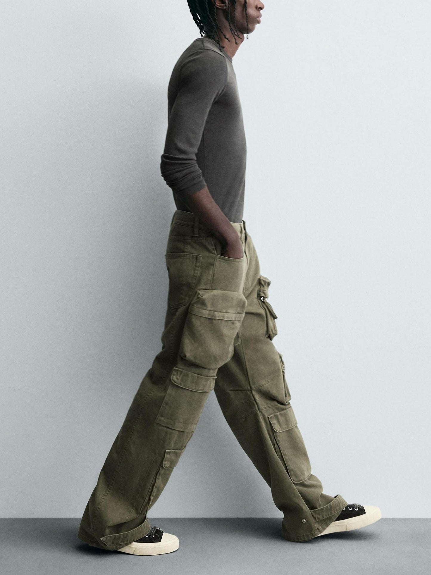 Denim Cargo Pants With Pockets