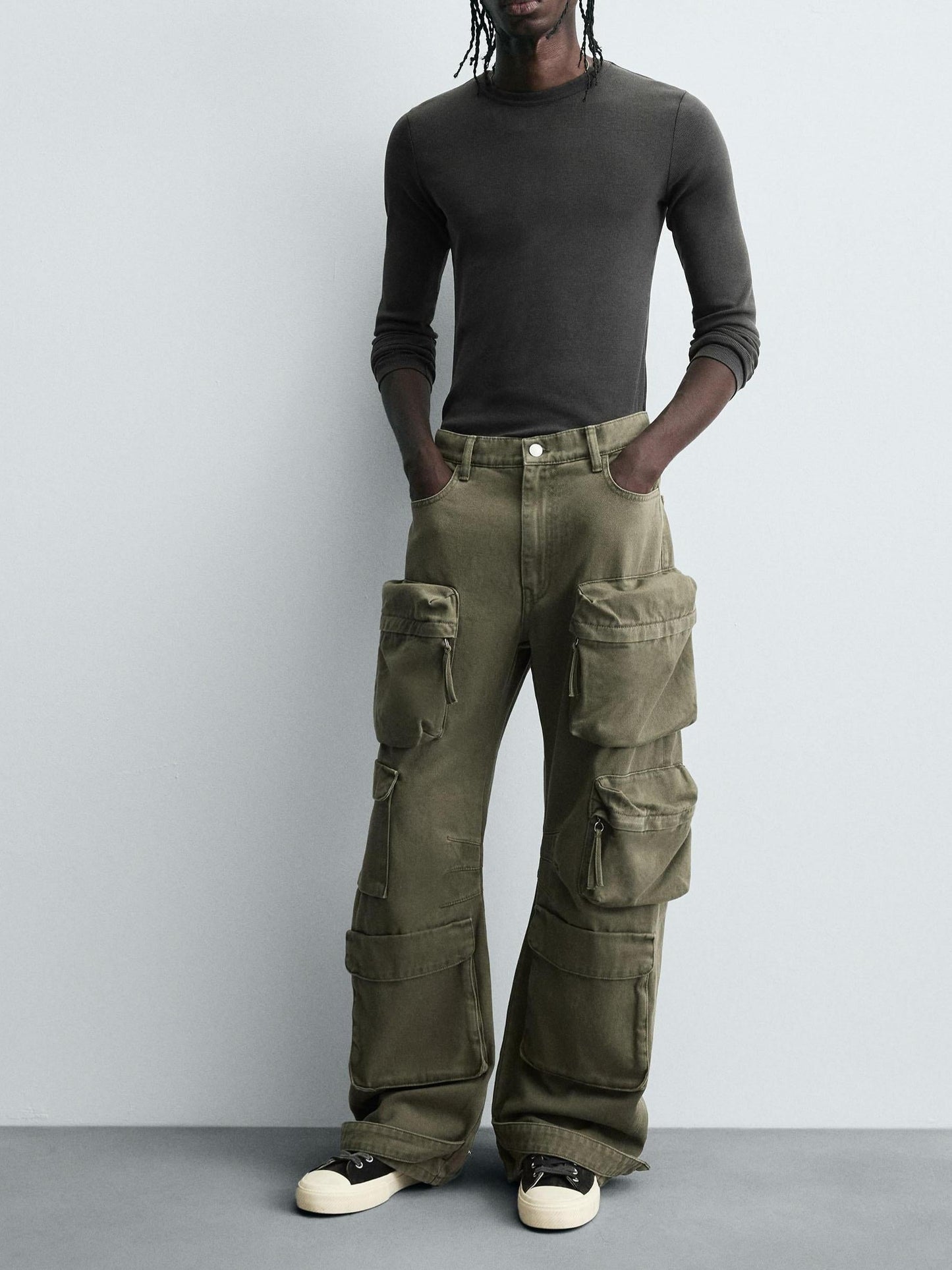 Denim Cargo Pants With Pockets