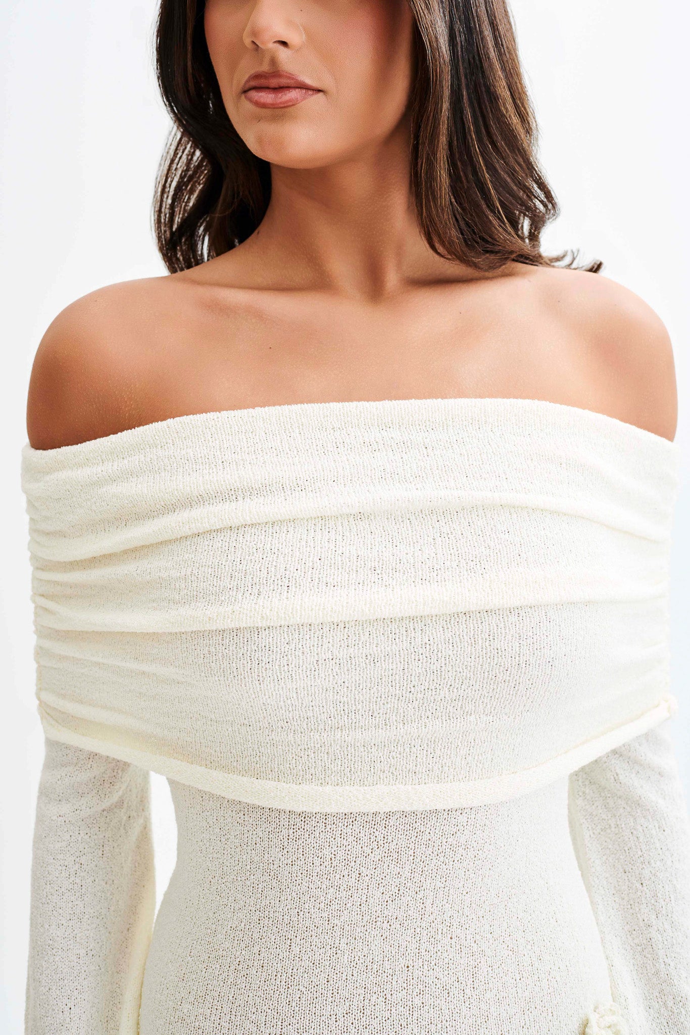 Off Shoulder Knit Rose Maxi Dress