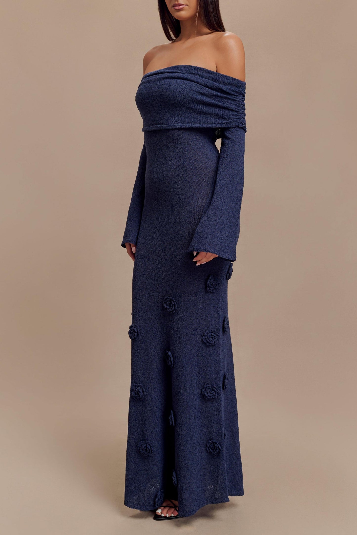 Off Shoulder Knit Rose Maxi Dress