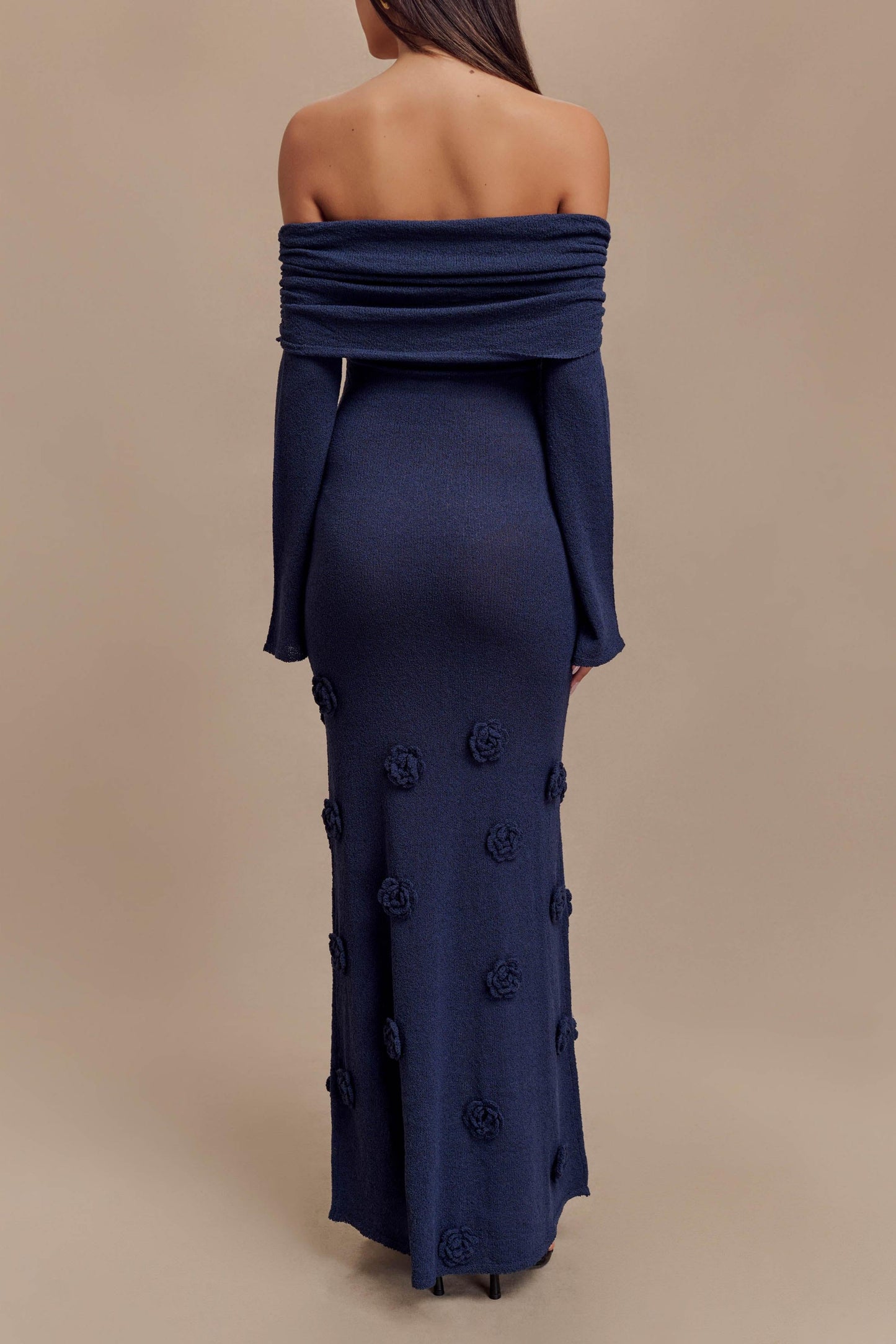 Off Shoulder Knit Rose Maxi Dress