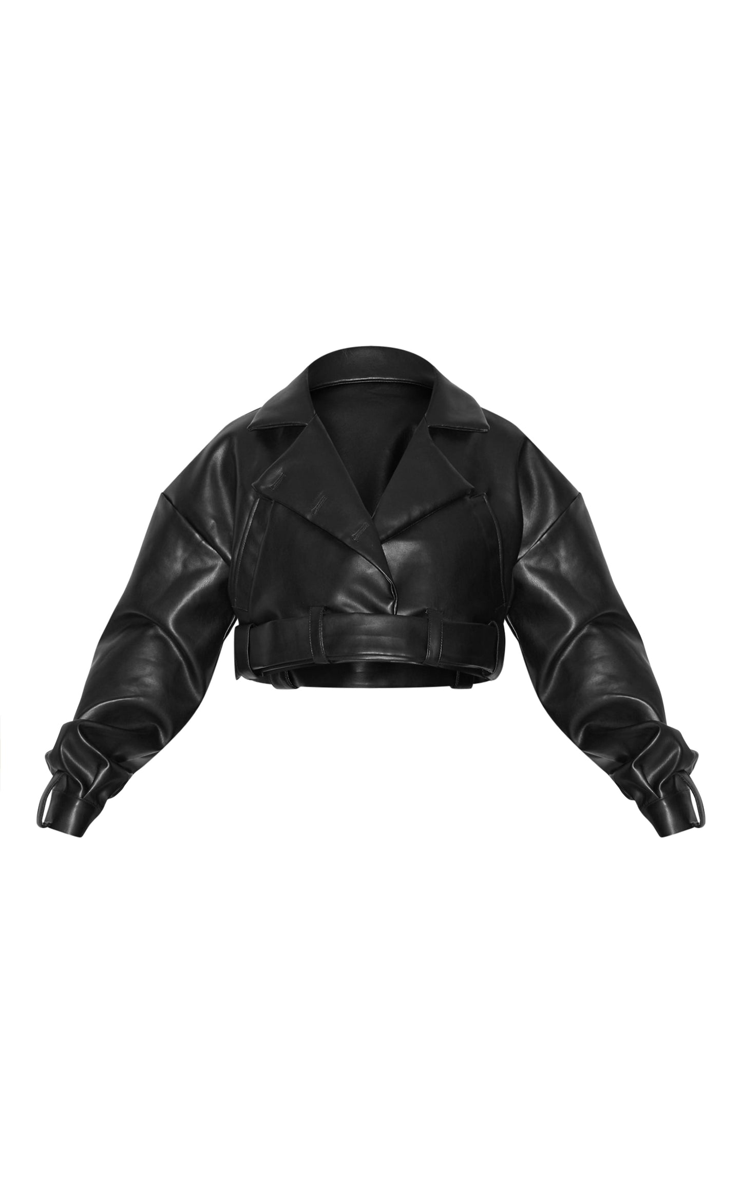 Black Oversized Belted Hem Cropped Biker Jacket