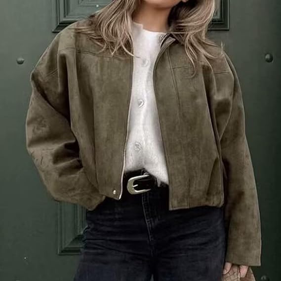 Faux Suede Lapel Pilot Bomber Jacket