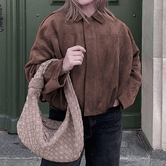 Faux Suede Lapel Pilot Bomber Jacket