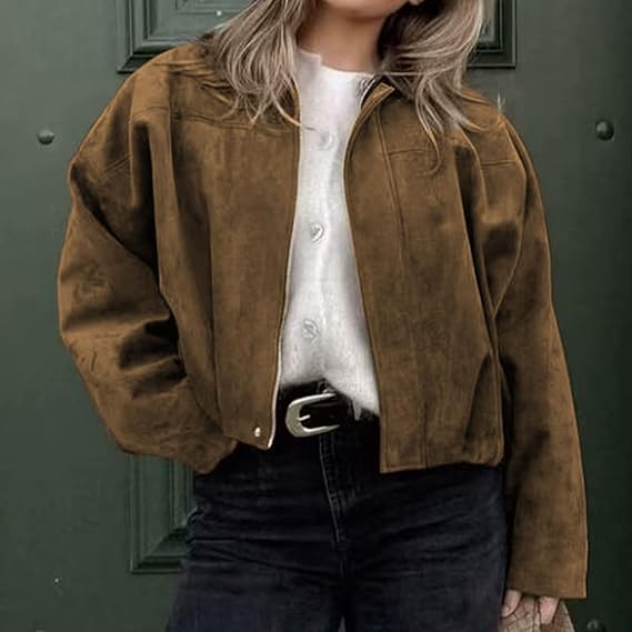 Faux Suede Lapel Pilot Bomber Jacket
