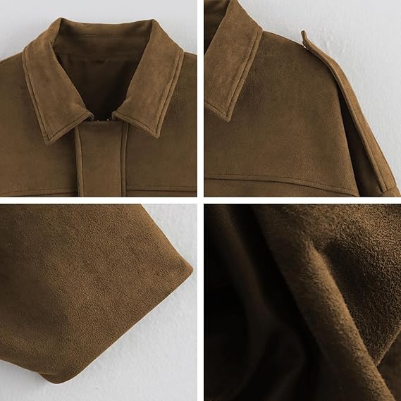 Faux Suede Lapel Pilot Bomber Jacket